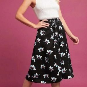 NWT Anthropologie MAEVE Zadie Floral Print Lace Up Midi Skirt Black Sz 12